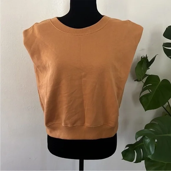 Wild Fable Yellow Mustard Sleeveless Cutoff Sweatshirt Pullover Size XL NWT - Picture 3 of 7